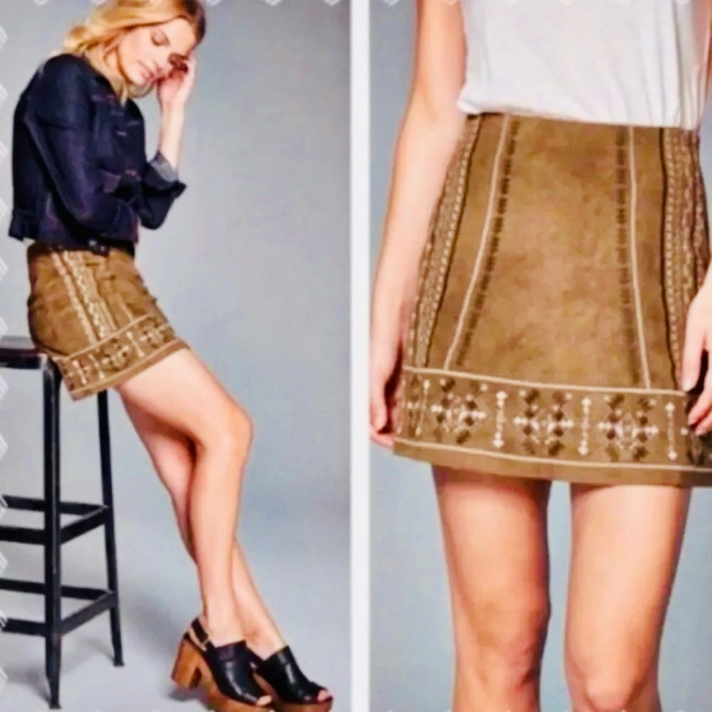 Abercrombie & Fitch Faux Suede Mini Skirt with Embroidery